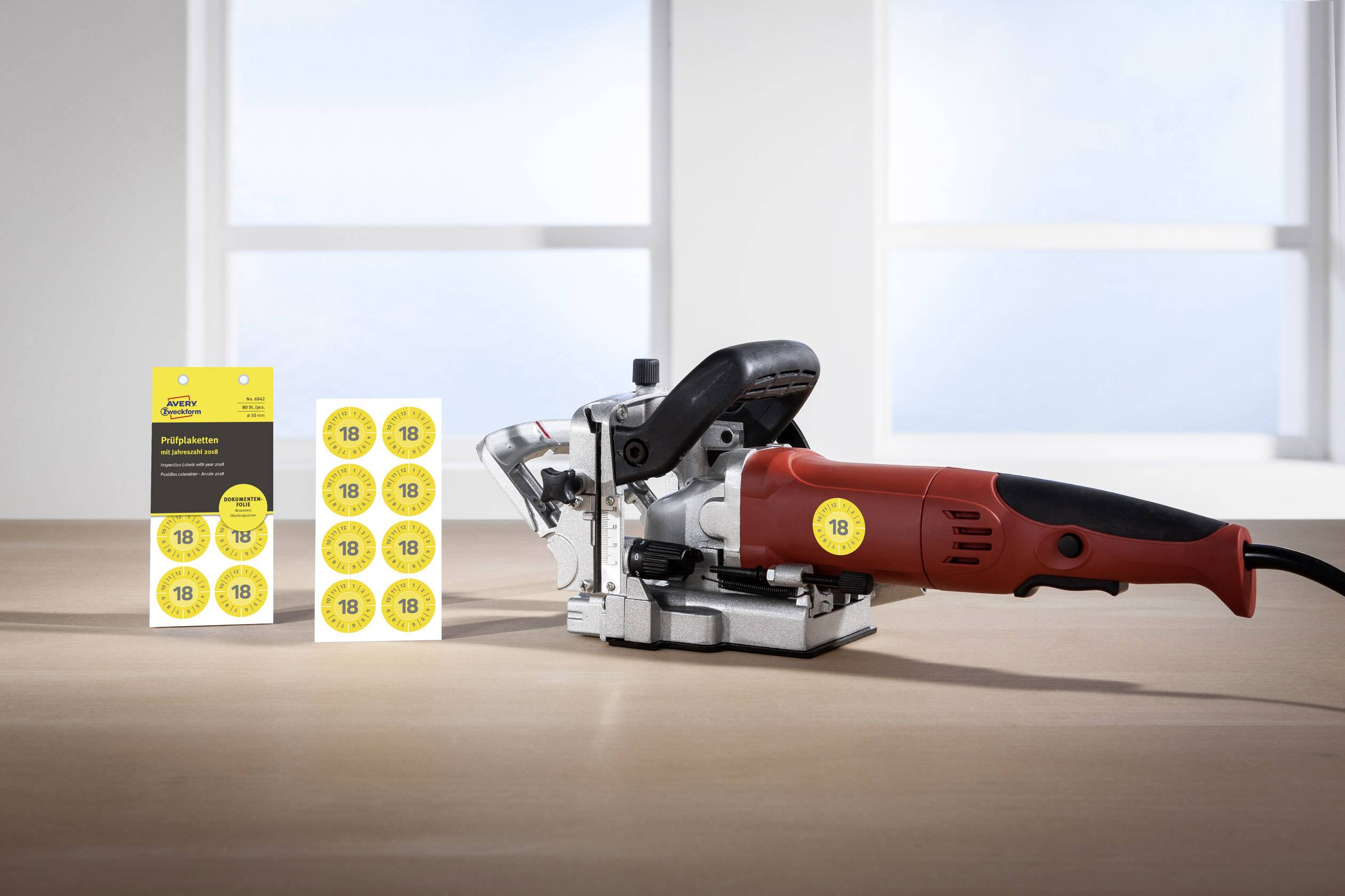 Prüfplaketten Durchmesser 30mm VE=10 Bogen/80 Etiketten gelb