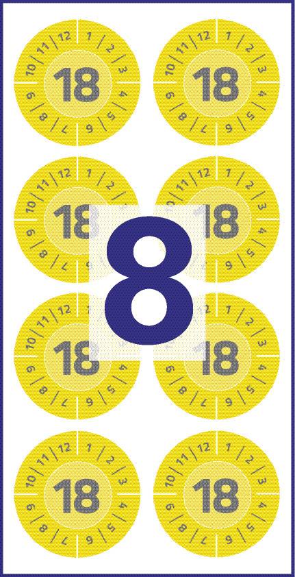 Prüfplaketten Durchmesser 30mm VE=10 Bogen/80 Etiketten gelb