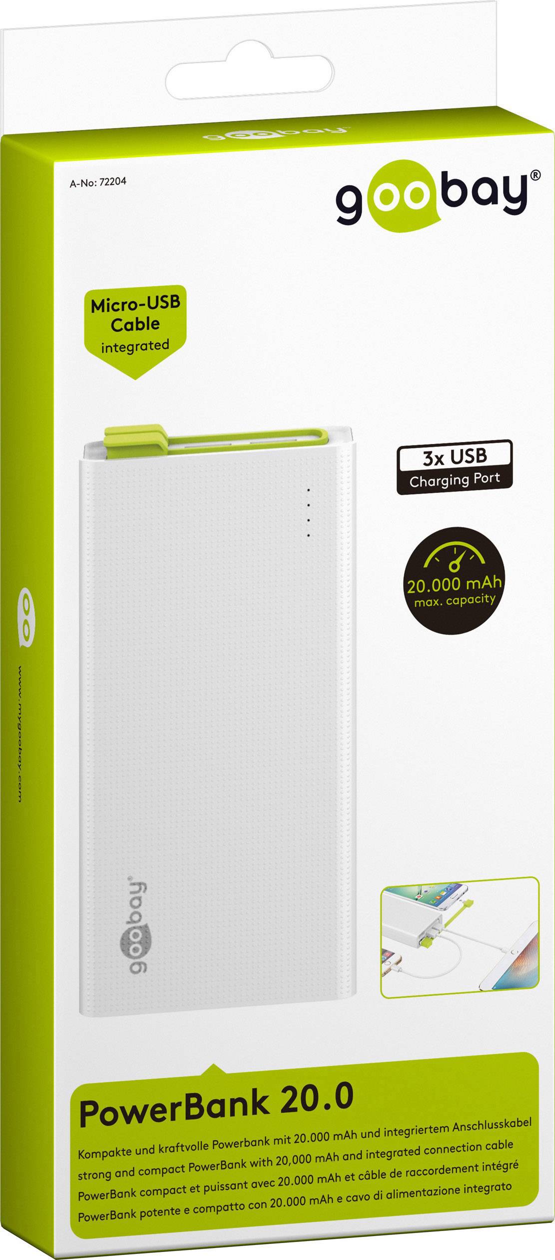 Goobay PowerBank 20.0 Powerbank 20000 mAh LiPo Weiß