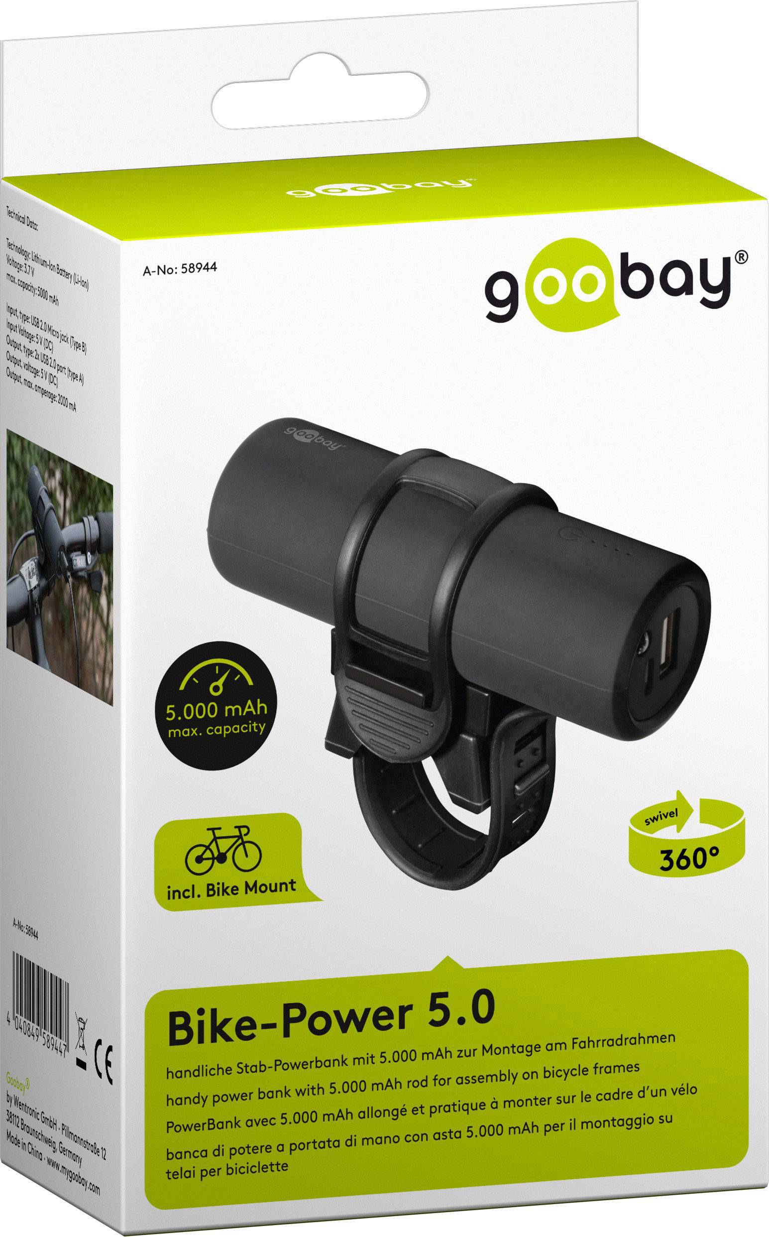 Goobay Bike-Power 5.0 Powerbank 5000 mAh Li-Ion Schwarz