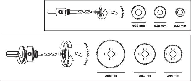 TOOLCRAFT TO-6803625 Lochsägen-Set 6teilig 22 mm, 29 mm, 35 mm, 44 mm, 51 mm, 68mm 1 Set