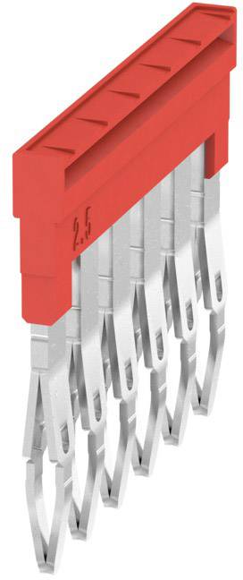 Rotes, rechteckiges elektronisches Steckverbinderelement mit Metallkontakten, nummeriert '2.5', für elektrische Schaltungen.