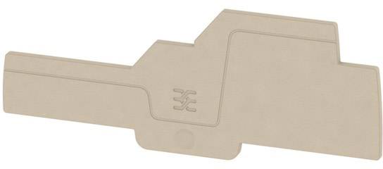 Beige Kunststoffteil mit eingelassener Logo-Prägung in der Mitte.