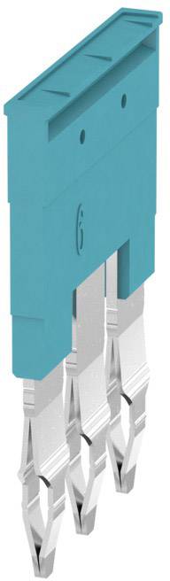 Ein blauer, rechteckiger Kunststoffstecker mit vier silbernen Metallstiften. Geeignet für elektronische Verbindungen.