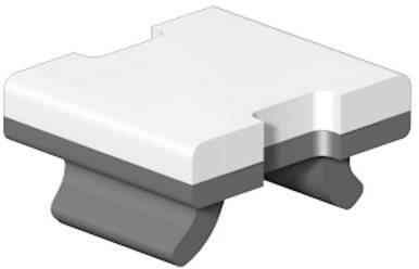 Ein weißes, rechteckiges Kunststoffteil mit zwei grauen, gebogenen Halterungen an der Unterseite, wahrscheinlich ein Zwischenelement.