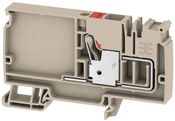 Ein brauner elektrischer Anschlussblock mit einem Metallelement innen, geeignet für Leitungsverbinder in Schalttafeln.