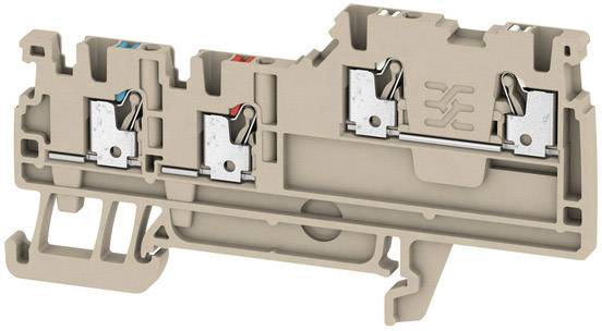 Graues Stück Kunststoffisolierung für elektrische Verdrahtung, mit zwei metallischen Klemmen und einem Verriegelungsmechanismus.