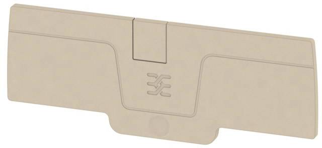 Ein rechteckiges, beige Plastikteil mit geprägtem Symbol in der Mitte, vermutlich ein Montageteil oder Abdeckung für Geräte.