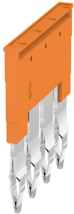 Eine orange Sicherung mit vier silbernen Kontakten, vermutlich für elektrische Anwendungen.