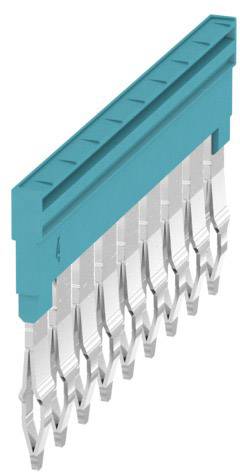 Blauer Reihensteckverbinder mit silbernen Metallpins, die nach unten verlaufen. Geeignet für elektronische Verbindungen in Geräten.