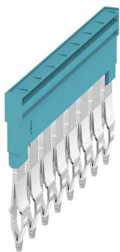 Ein elektrischer Steckverbinder mit blauen Kunststoff- und silbernen Metallkomponenten, viele parallele Anschlüsse.