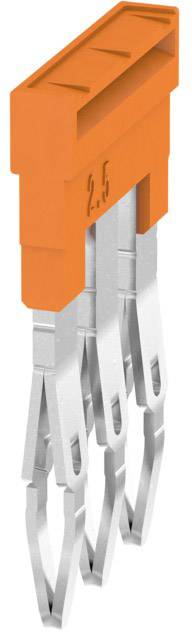 Oranges Kabelbrücke mit der Aufschrift 2,5 und drei silbernen Kabelklemmen, die in Kontaktpunkte passen.