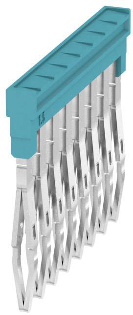 Steckerleiste mit blauen Kunststoffgehäuse und silbernen Pins in paralleler Anordnung, geeignet für elektronische Verbindungen.