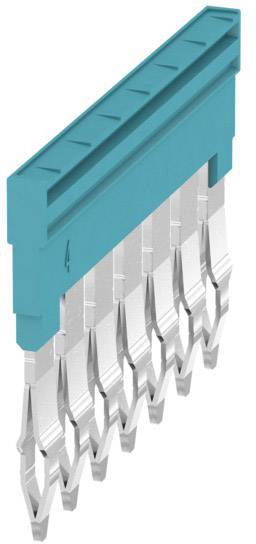 Ein Anschlussstecker mit acht Metallkontakten und einer blauen Kunststoffabdeckung, verwendet für elektrische Verbindungen.