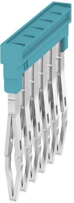 Mehrpoliger Elektrostecker mit türkisfarbener Kunststoffhülle und silbernen Kontakten, zur Verbindung von elektronischen Bauteilen.