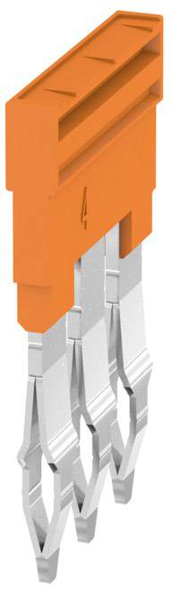 Steckverbinder mit orangefarbenem Kunststoffgehäuse, gekennzeichnet mit der Zahl '4'. Vier metallische Kontakte darunter.