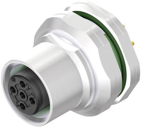 Ein weißer, runder Stecker mit fünf Anschlusspunkten, nummeriert von 1 bis 5. Zwei grüne Dichtungsringe sind sichtbar.