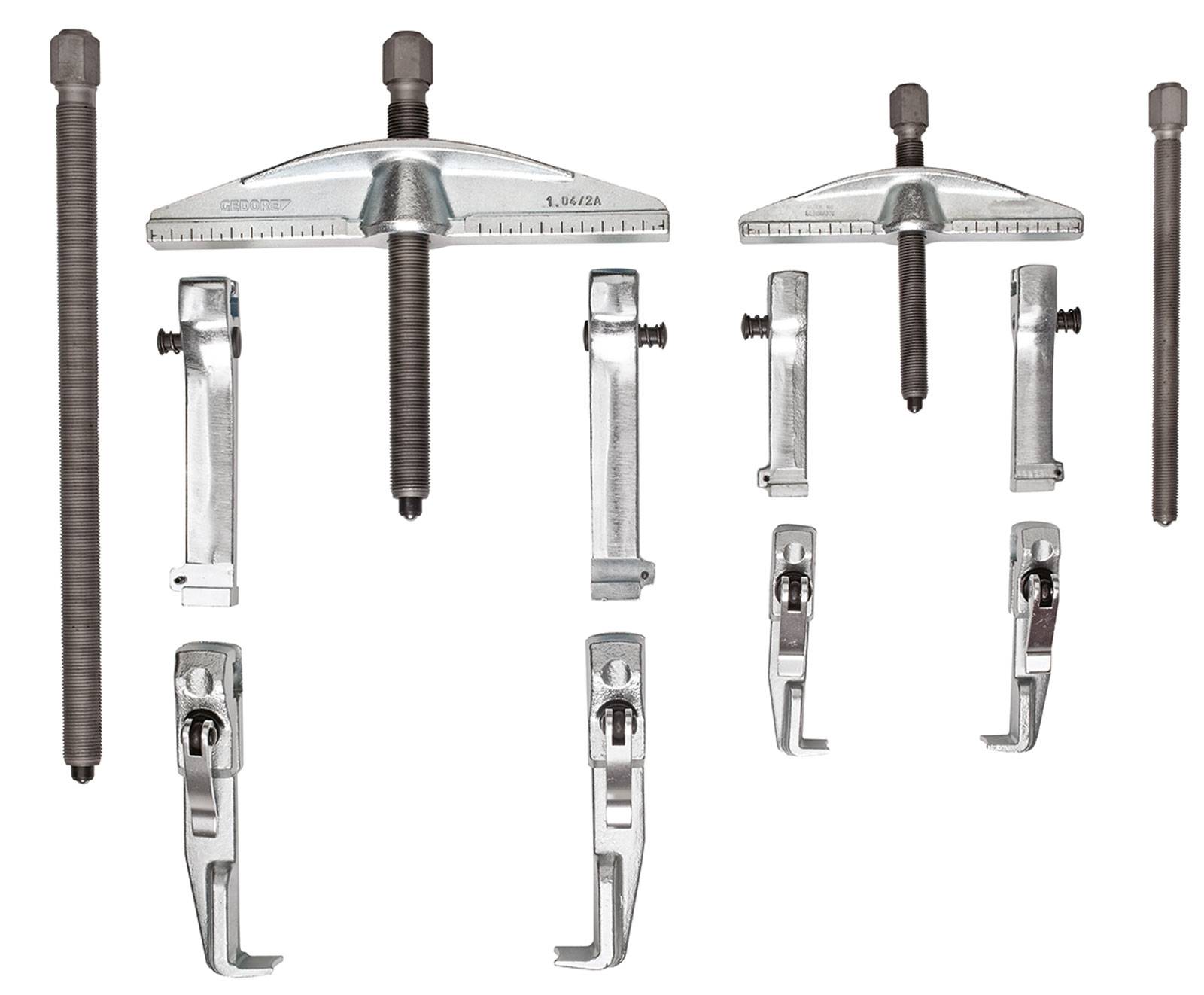 Werkzeug-Set für Abzieher mit verschiedenen Haken und Gewindestangen, zum Entfernen von Lagern, unterstützt vielfältige Mechanismen.