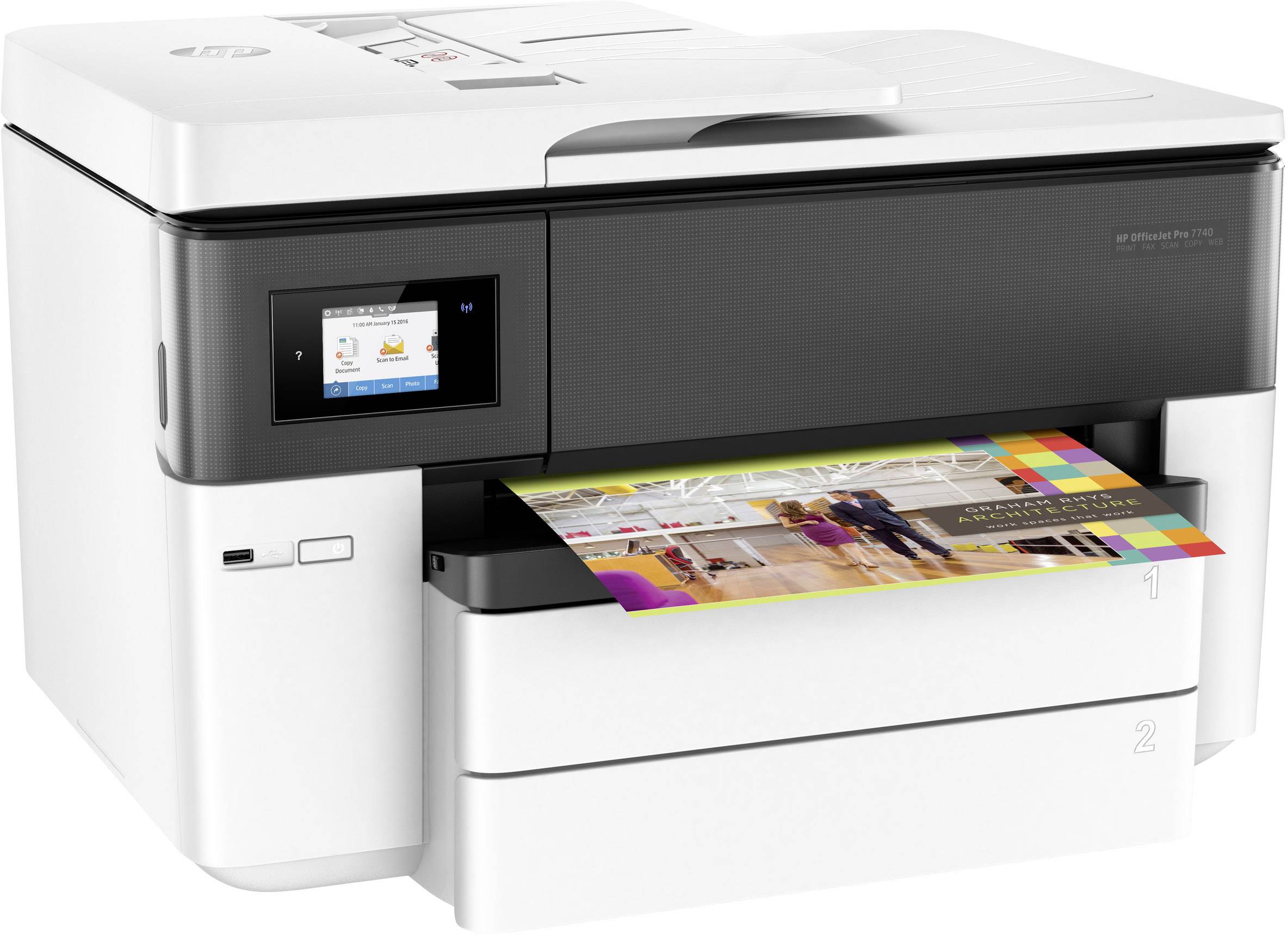 HP OfficeJet Pro 7740 Wide Format All-in-One Farb Tintenstrahl Multifunktionsdrucker A3 Drucker, Scanner, Kopierer, Fax WLAN