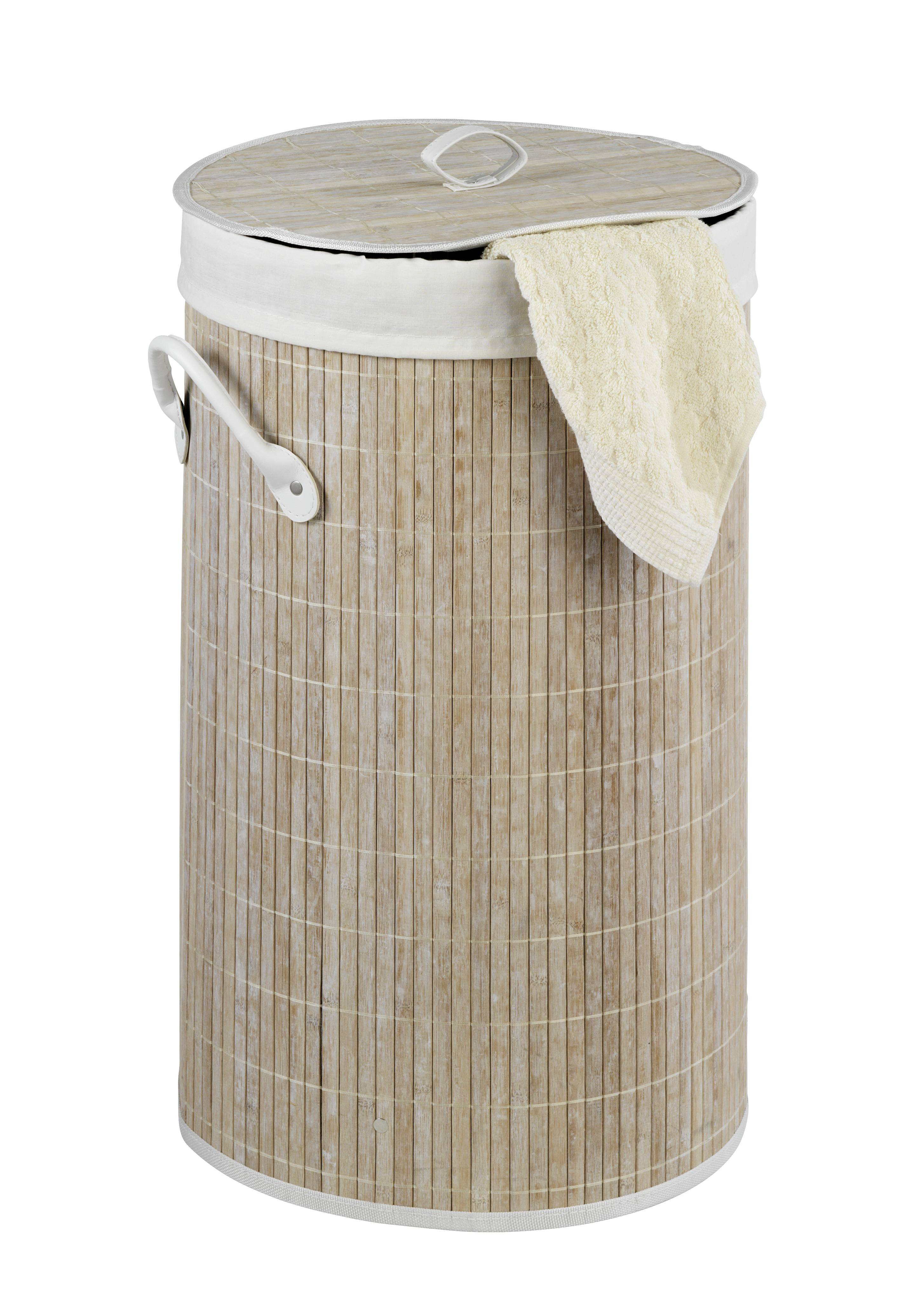 WENKO Wäschetruhe Bamboo Weiß, Wäschekorb, 55 l