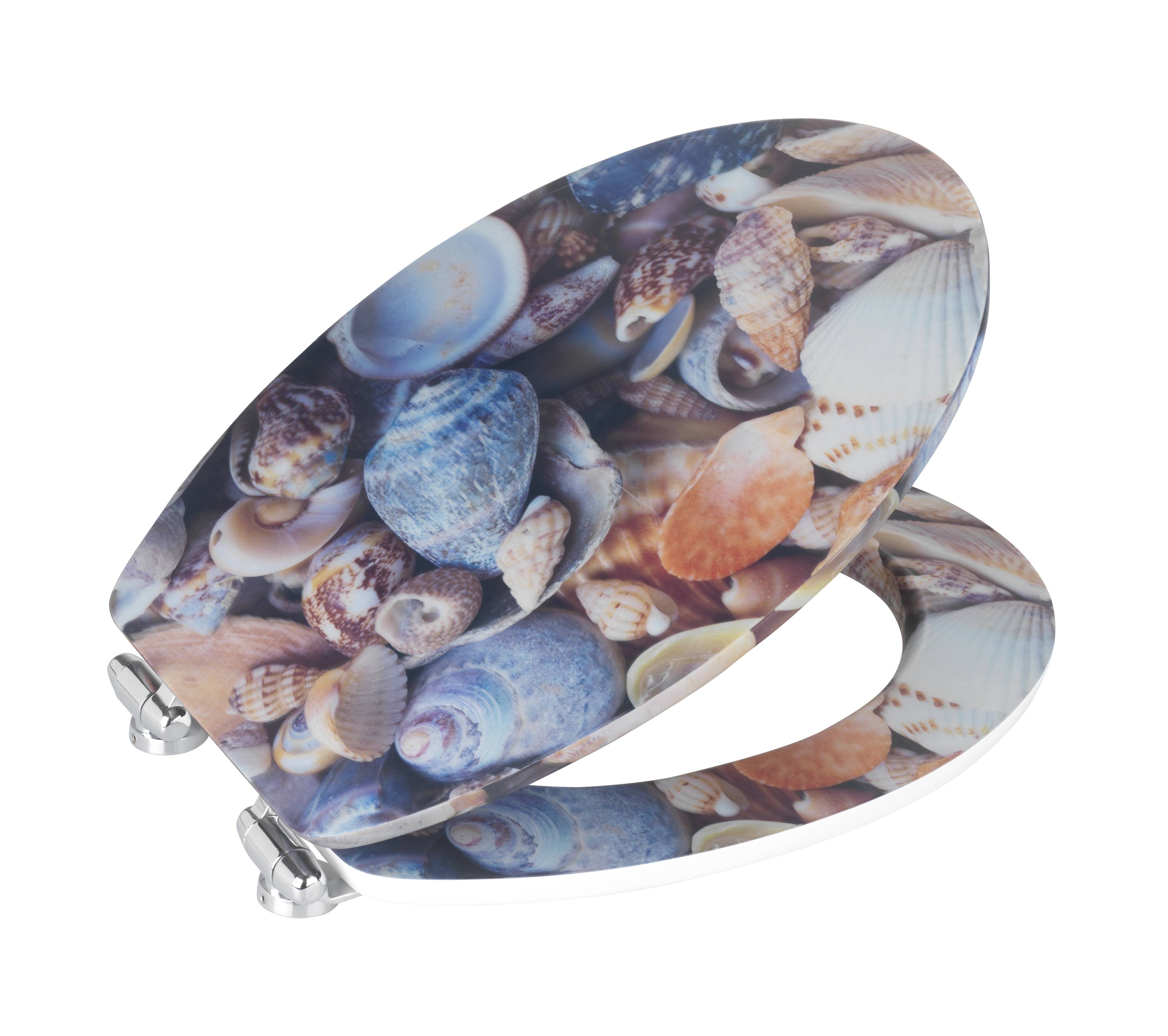 Wenko Muschel mit 3D-Effekt WC-Sitz Edelstahl, Duroplast mit Absenkautomatik, rostfrei