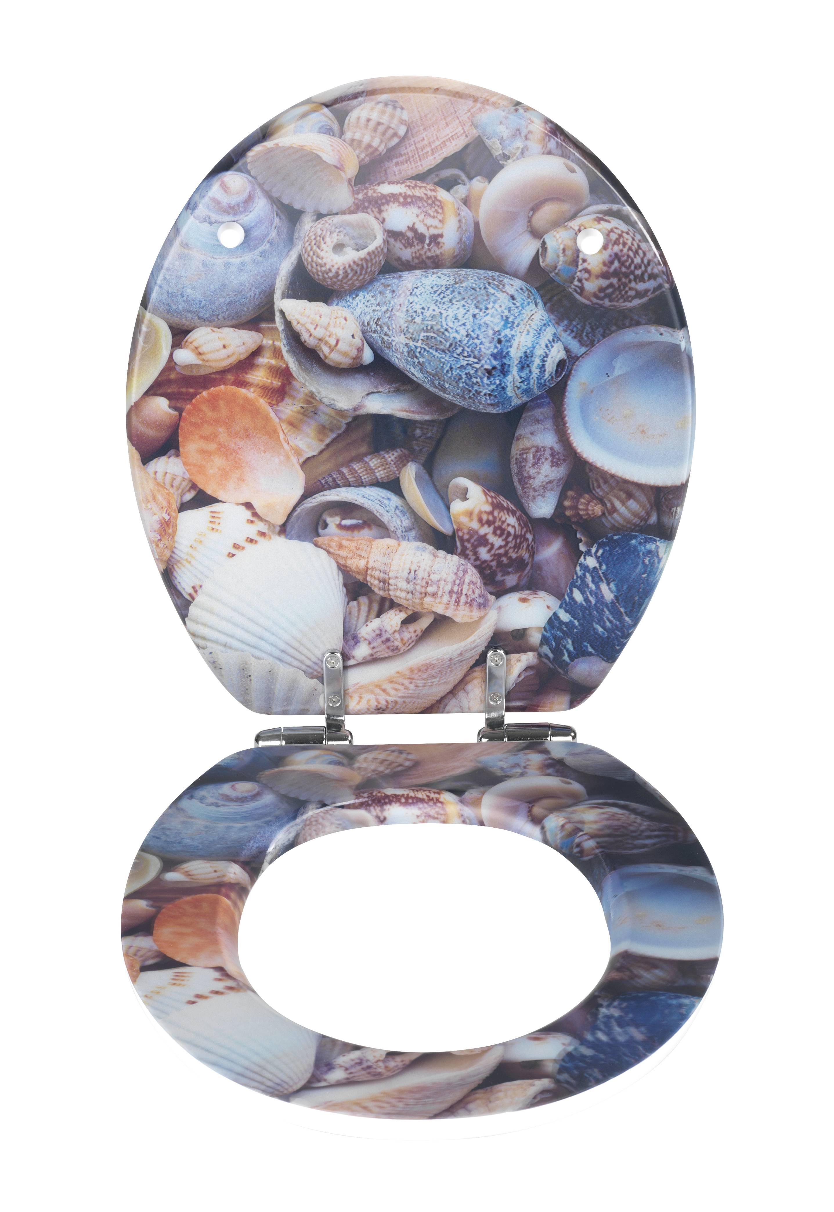 Wenko Muschel mit 3D-Effekt WC-Sitz Edelstahl, Duroplast mit Absenkautomatik, rostfrei