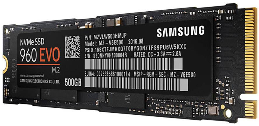 Samsung 960 EVO 500 GB Interne M.2 PCIe NVMe SSD 2280 PCIe 3.0 x4 Retail MZ-V6E500BW