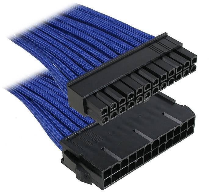 Bitfenix Strom Verlängerungskabel [1x ATX-Strom-Stecker 24pol. - 1x ATX-Strom-Buchse 24pol.] 30.00cm Blau, Schwarz