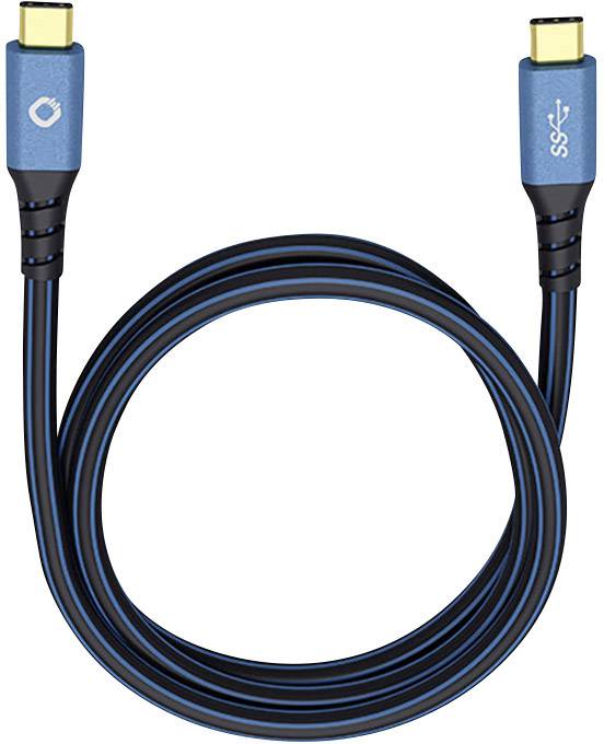 USB-C-Kabel mit blauen Steckern und symmetrischem Design. Geeignet für schnelle Datenübertragung und Laden elektronischer Geräte.