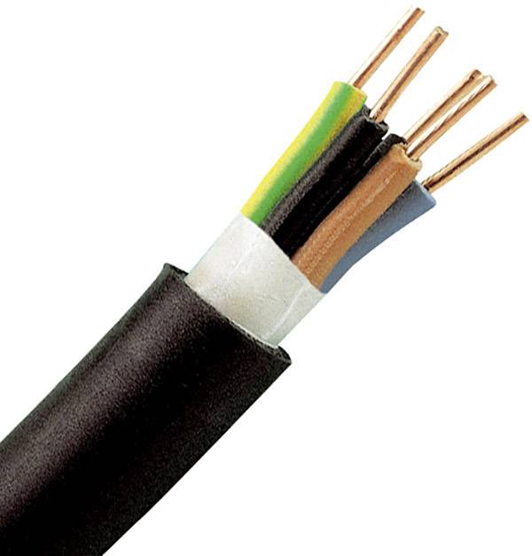Schwarzes Kabel mit mehreren Kupferdrähten, teilweise isoliert, sichtbar an einem Ende. Ideal für elektrische Anwendungen.