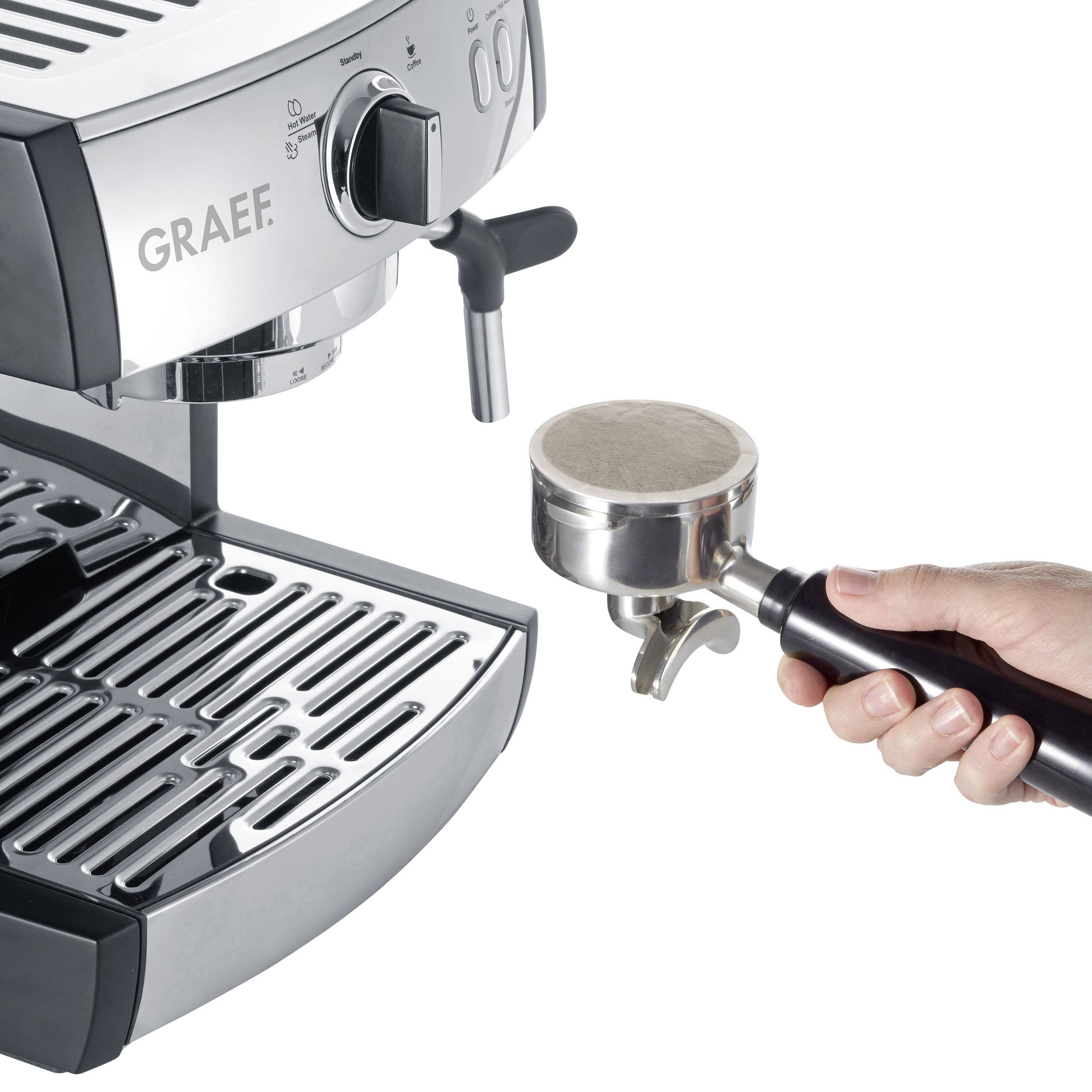 Graef Pivalla EUSET Espressomaschine mit Siebträger Edelstahl 1410 W mit Milchaufschäumdüse