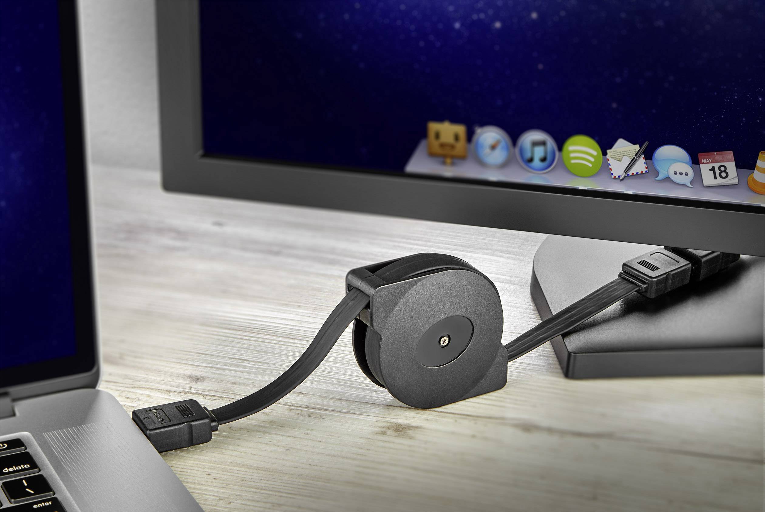 SpeaKa Professional HDMI Anschlusskabel 0.90m inkl. Aufroller, Audio Return Channel, vergoldete Steckkontakte, Ultra HD (4k) HDMI