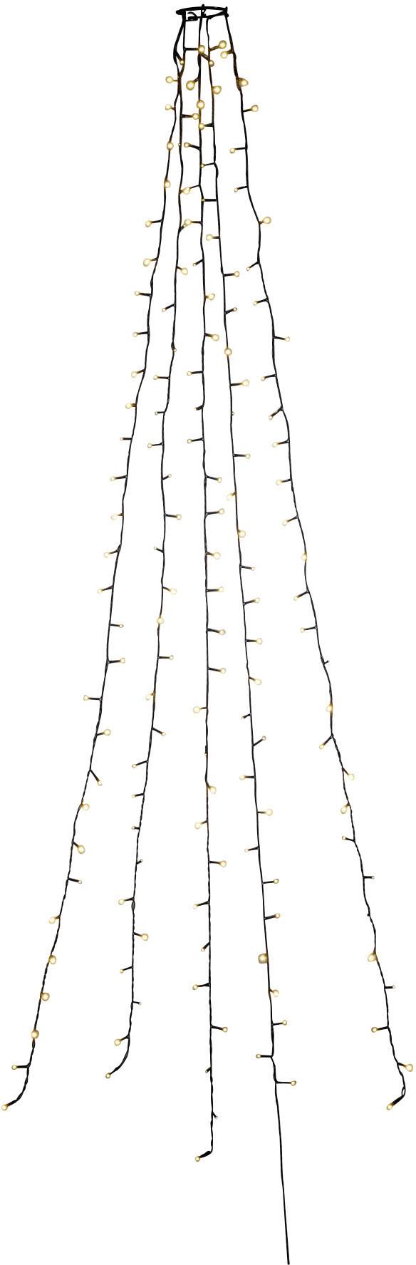 LED-Lichterkette in Form eines Weihnachtsbaums, mit mehreren hängenden Strängen und kleinen, gelb leuchtenden Lämpchen.