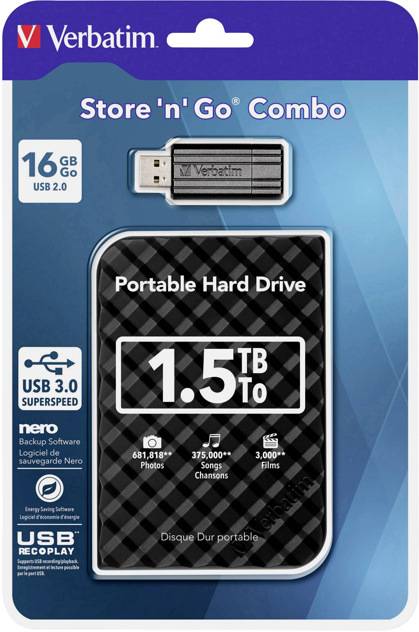 Verbatim  1.5 TB Externe Festplatte 6.35 cm (2.5 Zoll) USB 3.2 Gen 1 (USB 3.0) Schwarz