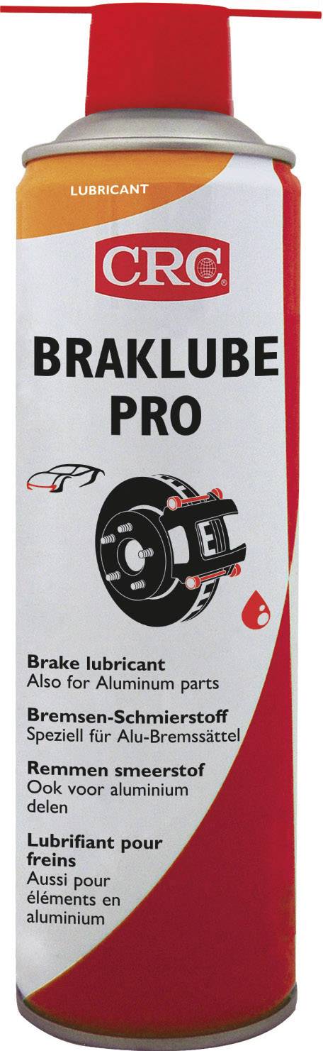 Eine Sprühdose mit der Aufschrift 'Breaklube Pro', ein Schmiermittel für Bremsen. Geeignet auch für Aluminiumteile.
