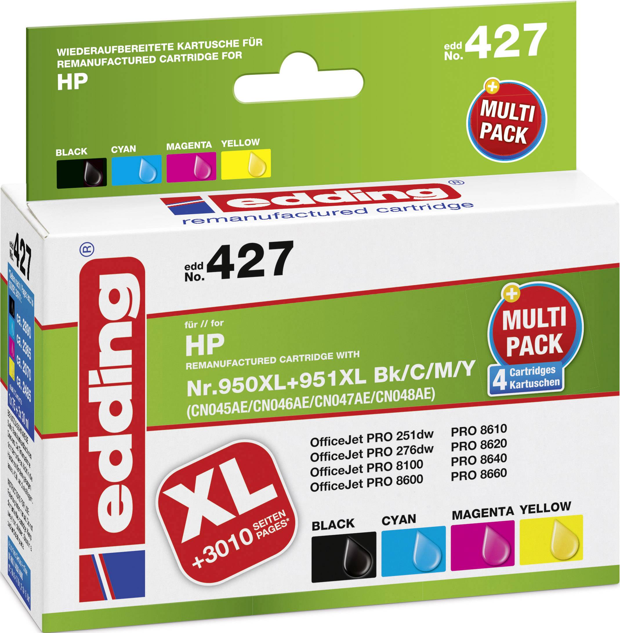 Edding Druckerpatrone ersetzt HP 950, 950XL, 951, 951XL Kompatibel Kombi-Pack Schwarz, Cyan, Magenta, Gelb 18-427