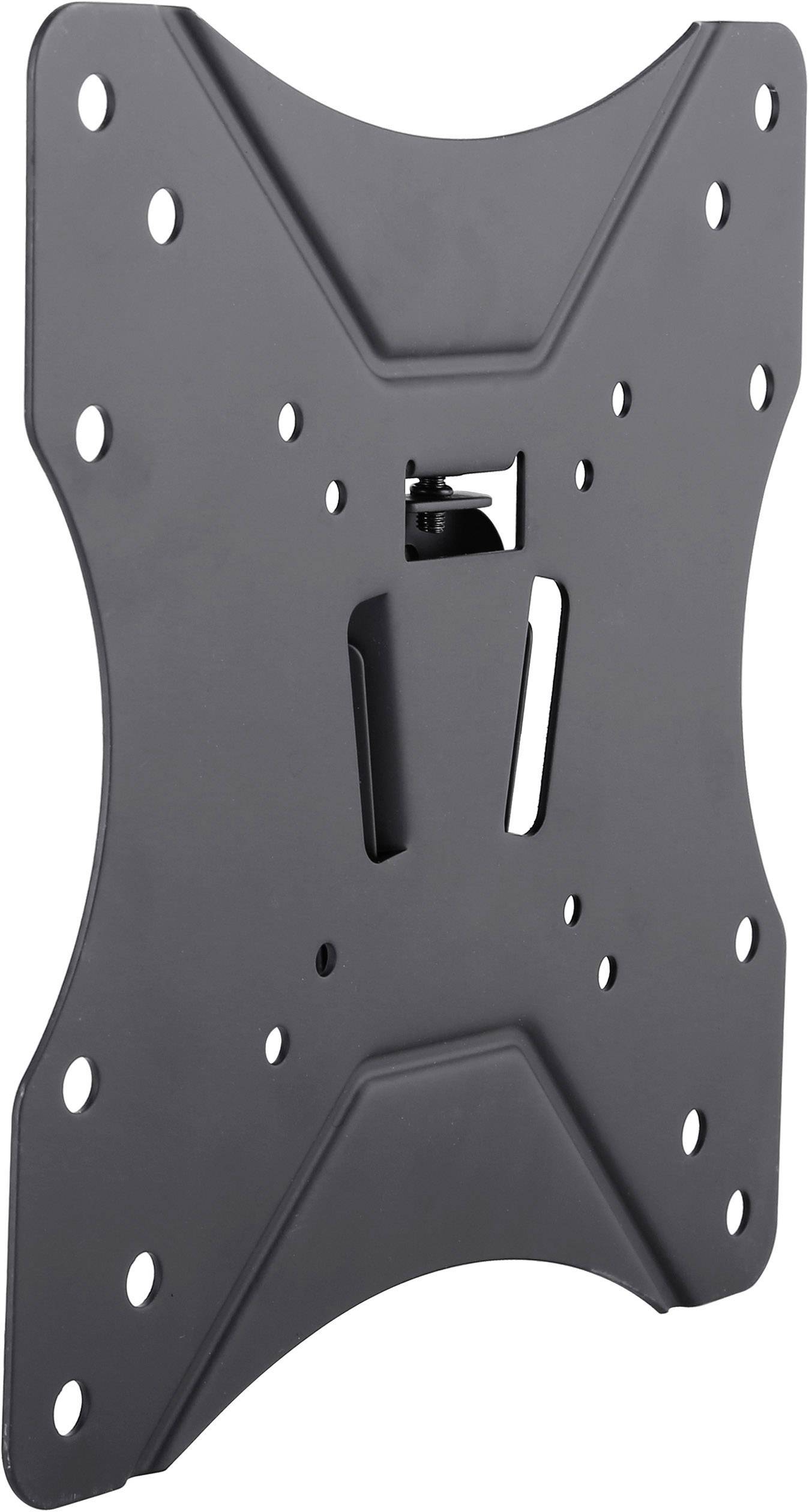 Wandhalterung für Fernseher, aus schwarzem Metall, mit mehreren Befestigungspunkten für eine sichere Montage.