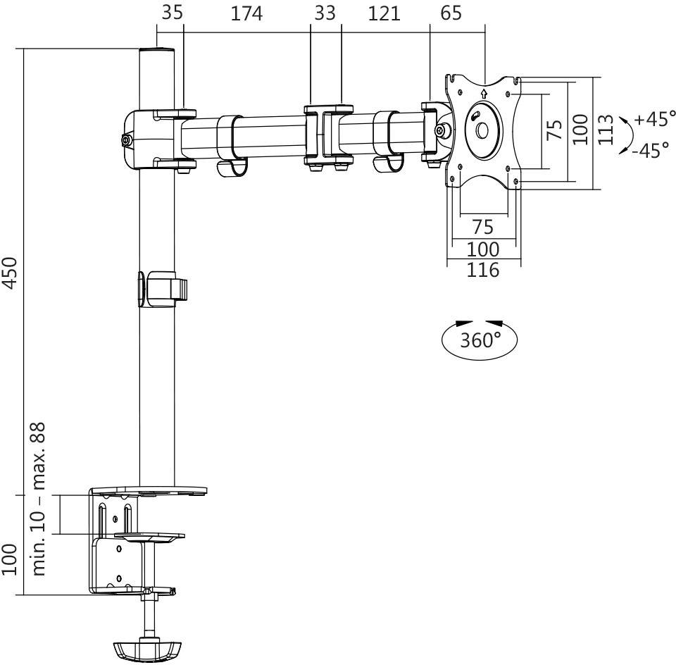 LogiLink BP0021 1fach Monitor-Tischhalterung 33,0 cm (13") - 68,6 cm (27") Schwarz Neigbar, Schwenkbar
