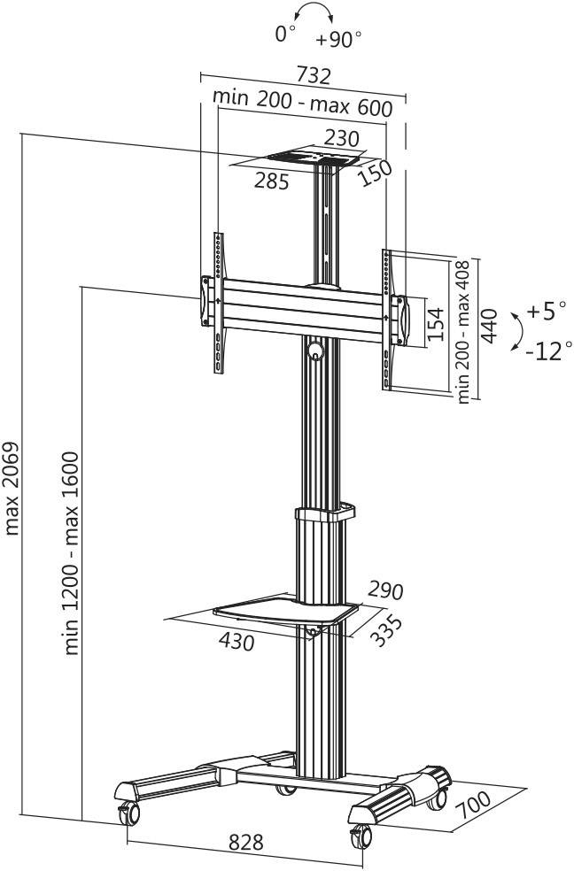LogiLink BP0025 TV-Rollwagen Höhenverstellbar 94,0cm (37") - 177,8cm (70") Neigbar