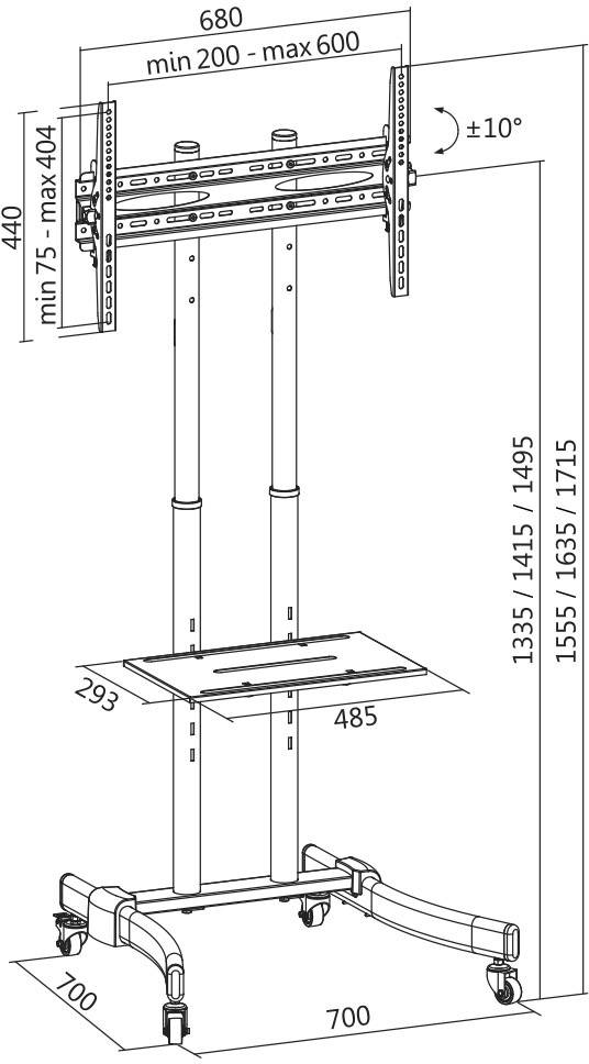 LogiLink BP0026 TV-Rollwagen Höhenverstellbar 94,0 cm (37") - 177,8 cm (70") Neigbar