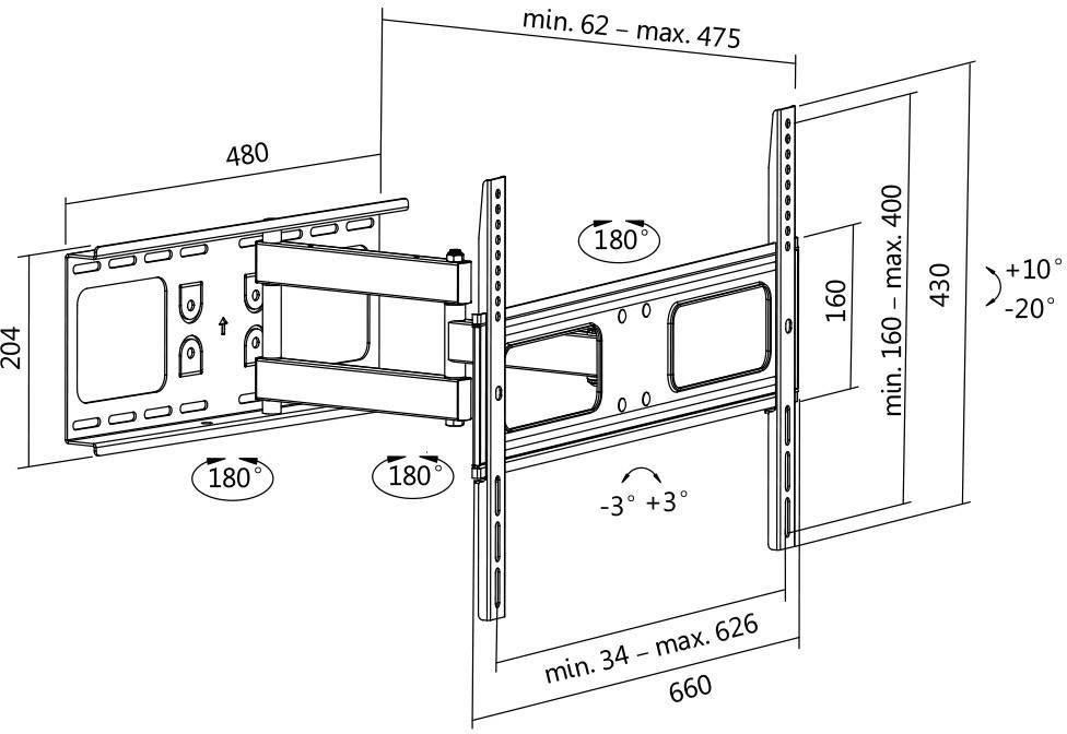 LogiLink BP0028 TV-Wandhalterung 94,0 cm (37") - 177,8 cm (70") Neigbar+Schwenkbar