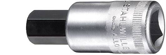 Steckschlüsseleinsatz mit Sechskantaufnahme, silber metallic, für die Verwendung mit Ratschen oder Drehmomentschlüsseln geeignet.