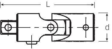 Technische Zeichnung eines mechanischen Bauteils mit Maßen 'L' und 'd' sowie Bohrungen zur Befestigung.