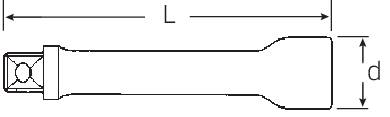 Diagramm eines Schraubenschlüssels mit den Markierungen 'L' für Länge und 'd' für Kopfdurchmesser.