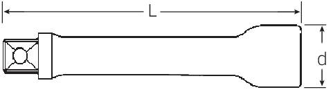 Strichzeichnung eines Werkzeugs mit einem langen Griff. Länge 'L' und Durchmesser 'd' sind angegeben.
