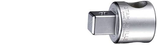 Adapter von Vierkant zu Stecknuss, hergestellt von Stahlwille in Deutschland. Silberfarbenes Metall, robustes Design.
