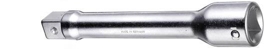 Metallische Verlängerungsstange mit quadratischem und sechseckigem Kopf, zum Einsatz in Werkzeugen, 'Made in Germany'.