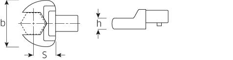 Technische Zeichnung eines rechteckigen Einsatzes für Innen-Torx-Schrauben mit Seitenansicht, zeigt Abmessungen b, s, h.