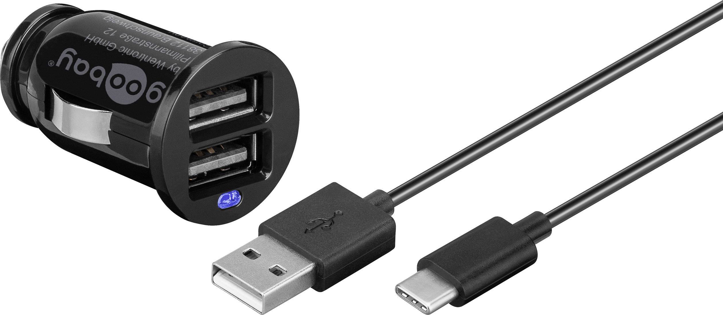 Goobay Kfz-USB-Typ-C USB Ladegerät 10.5 W USB 2.0 Buchse A, USB-C® Stecker Schwarz KFZ
