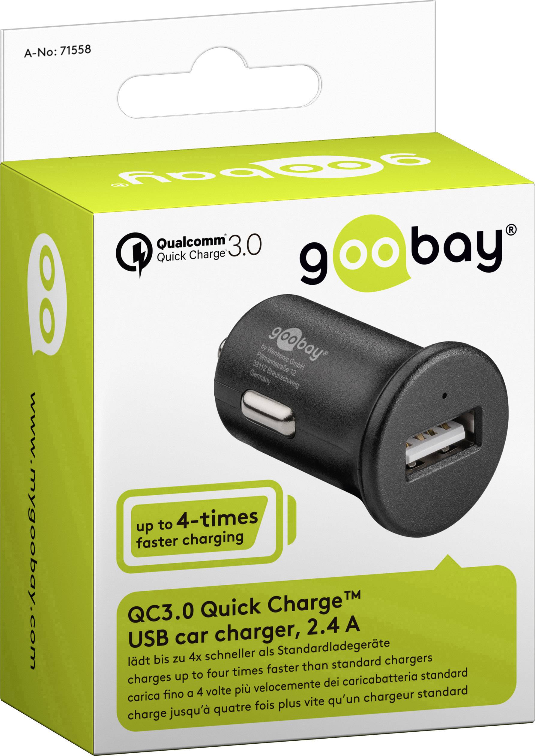 Goobay Quick Charge USB Ladegerät 12 W USB 2.0 Buchse A Schwarz KFZ Qualcomm Quick Charge 3.0